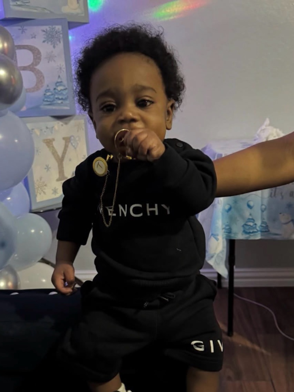 Givenchy Black Baby Hoodie & Shorts Set with White Logo